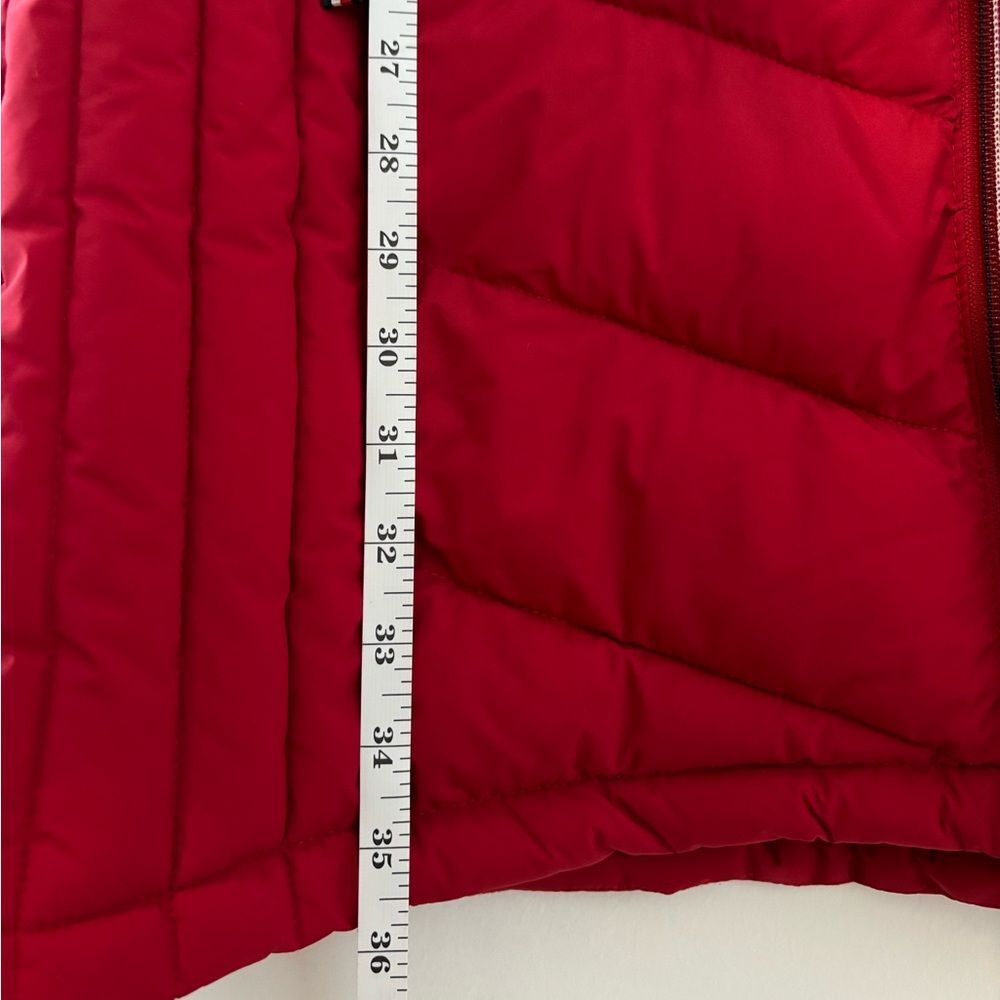 Tommy Hilfiger ThFlex Women’s Puffer Jacket Size Medium Red Hooded Long Lengh - Picture 6 of 7